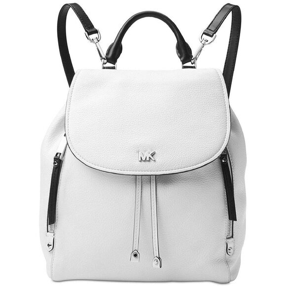 Michael Kors Evie Backpack Handbag Optic White Black Leather Drawstring MRP $398